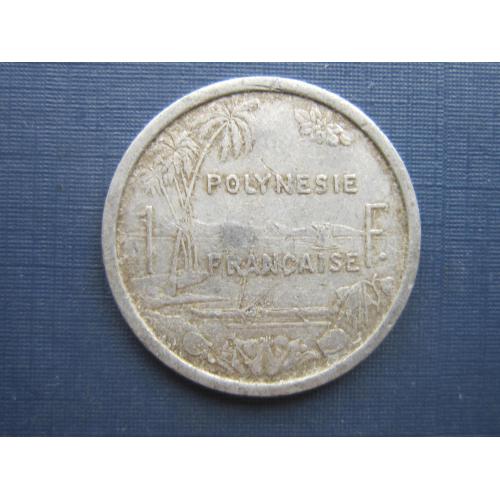 Монета 1 франк Полинезия французская 1965 корабль лодка