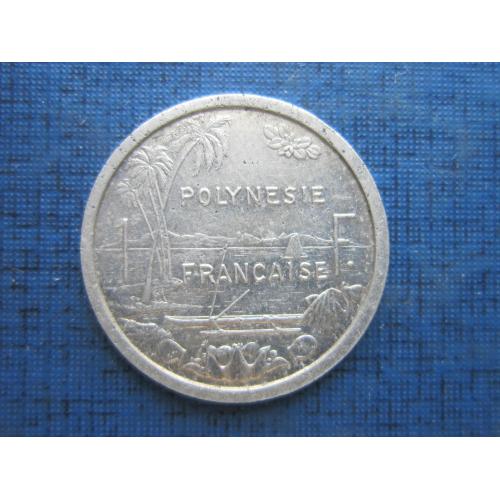 Монета 1 франк Полинезия Французская 1987 корабль лодка