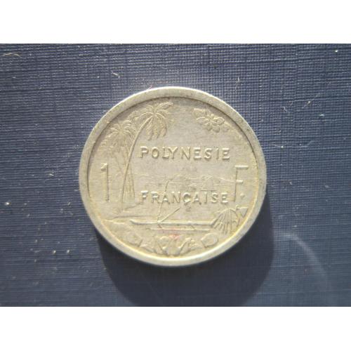 Монета 1 франк Полинезия Французская 1990 корабль лодка