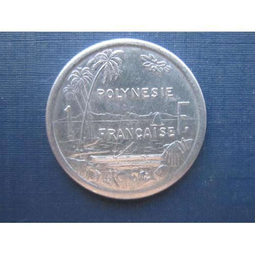Монета 1 франк Полинезия Французская 1992 корабль лодка