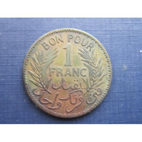 Монета 1 франк Тунис 1921