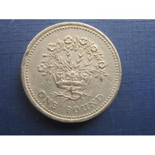 Монета 1 фунт Великобритания 1991 цветы в короне