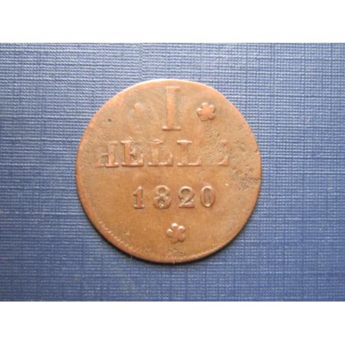 Монета 1 геллер Германия Франкфурт 1820 (еврейский)