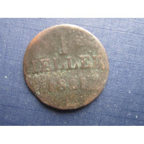 Монета 1 геллер Германия Франкфурт 1821