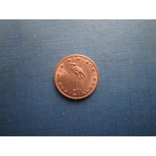 Монета 1 євроцент Словенія 2024 фауна птах чапля