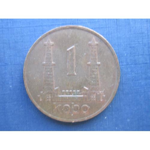 Монета 1 кобо Нигерия 1974 нефтяная вышка