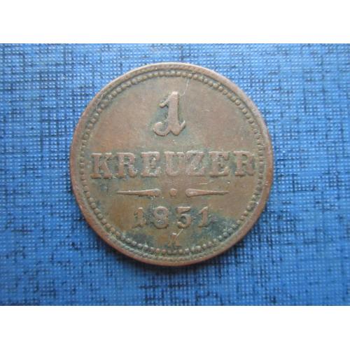 Монета 1 крейцер Австрия 1851 А