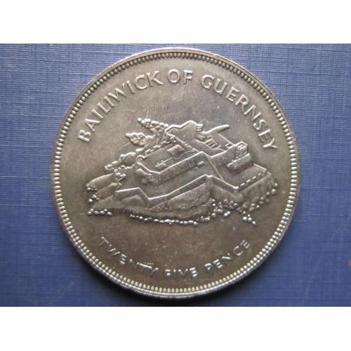 Монета 1 крона (25 пенсов) Гернси 1977 25 лет правления