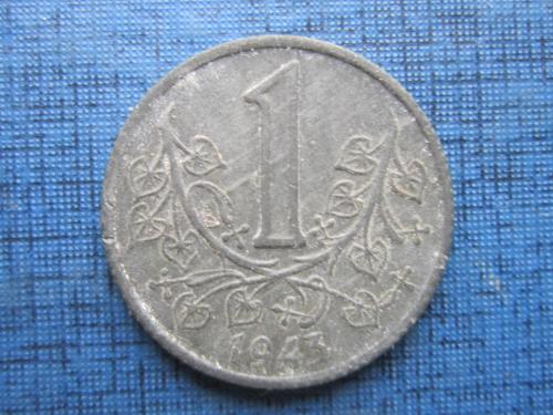 Монета 1 крона Чехия и Моравия 1943 протекторат цинк