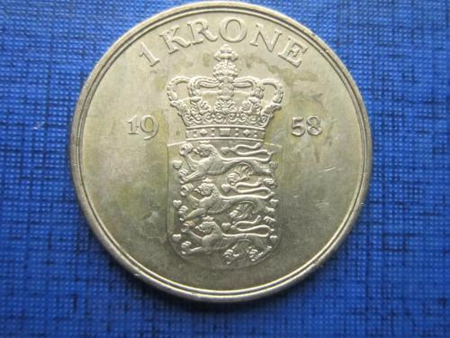Монета 1 крона Дания 1958