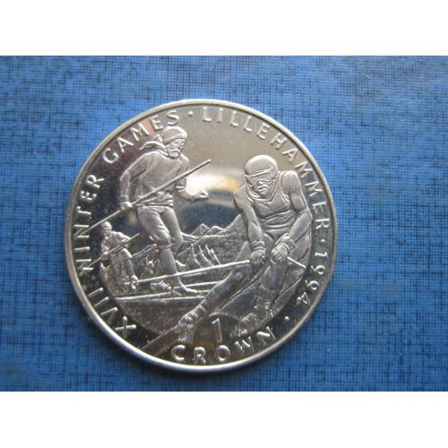Монета 1 крона Гибралтар Великобритания 1993 спорт олимпиада Лиллехаммер лыжы