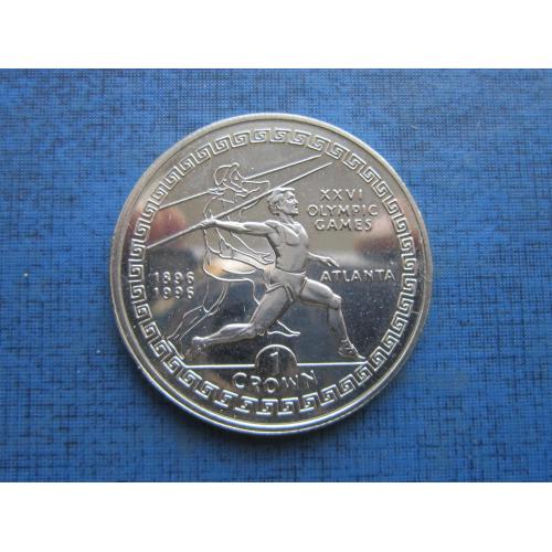 Монета 1 крона Гибралтар Великобритания 1995 спорт олимпиада Атланта лёгкая атлетика метание копья