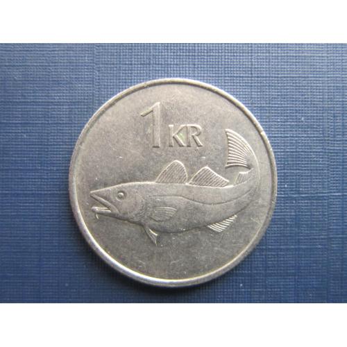 Монета 1 крона Исландия 1981 фауна рыба