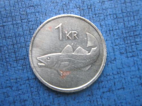 Монета 1 крона Исландия 1987 фауна рыба