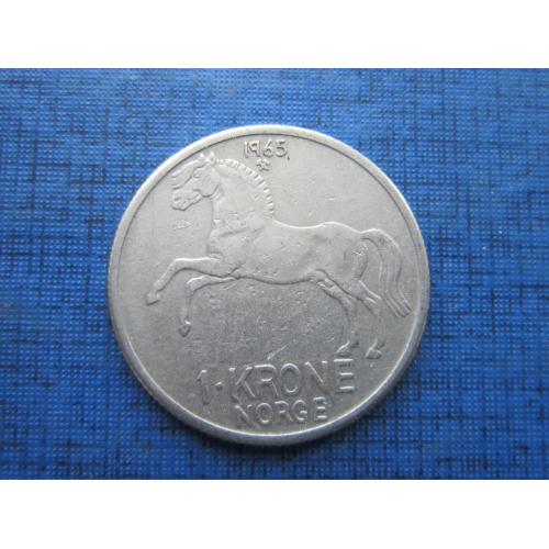 Монета 1 крона Норвегия 1965 фауна лошадь