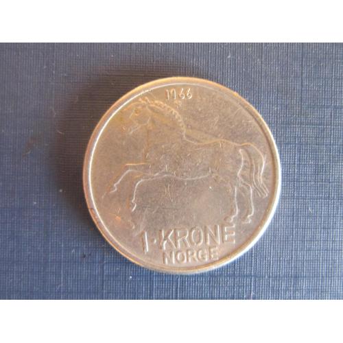 Монета 1 крона Норвегия 1966 фауна лошадь