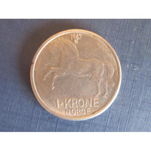 Монета 1 крона Норвегия 1967 фауна лошадь
