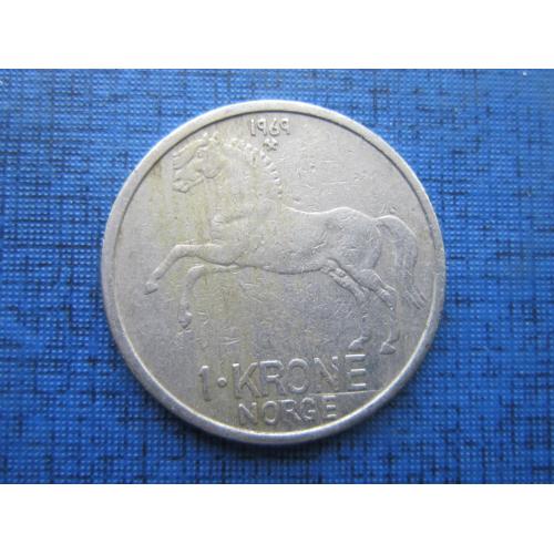 Монета 1 крона Норвегия 1969 фауна лошадь