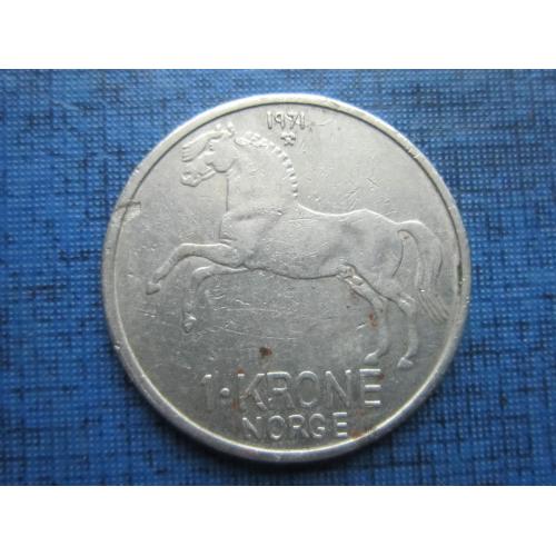 Монета 1 крона Норвегия 1971 фауна лошадь