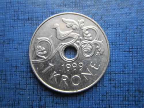 Монета 1 крона Норвегия 1999 фауна птица