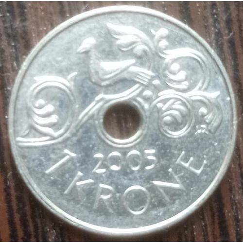 Монета 1 крона Норвегия 2005 фауна птица