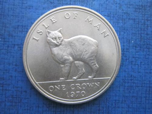 Монета 1 крона Остров Мэн Великобритания 1970 безхвостая фауна кошка острова Мэн порода