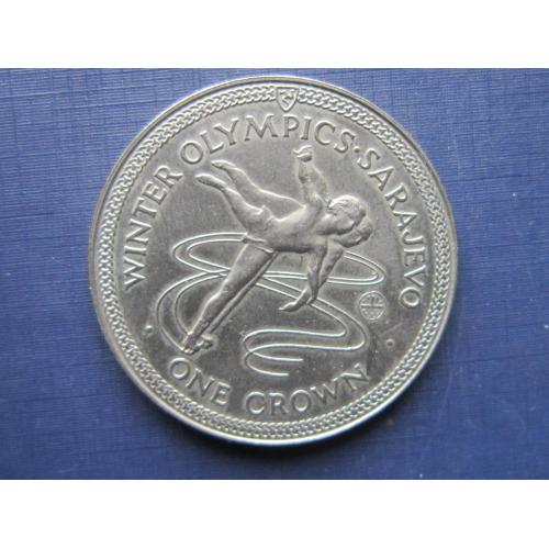 Монета 1 крона Остров Мэн Великобритания 1984 спорт олимпиада Сараево фигурное катание
