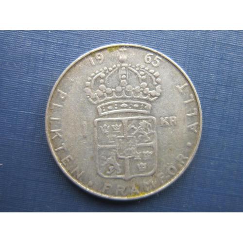 Монета 1 крона Швеция 1965 серебро