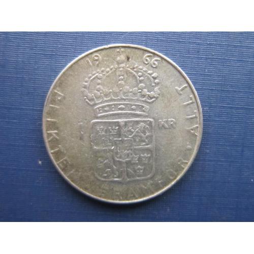 Монета 1 крона Швеция 1966 серебро