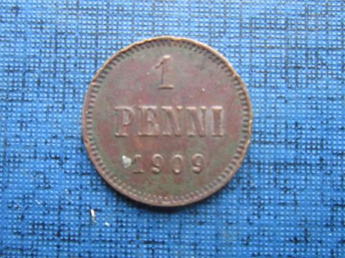 Монета 1 пенни Царская Россия 1909 для Финляндии Николай II