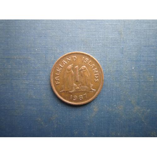 Монета 1 пенні Фолклендські острови Британські 1987 фауна птахи пінгвіни