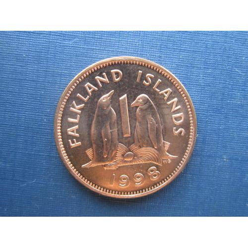 Монета 1 пенни Фолклендские острова Британские 1998 фауна птицы пингвины