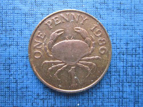 Монета 1 пенни Гернси Великобритания 1986 фауна краб