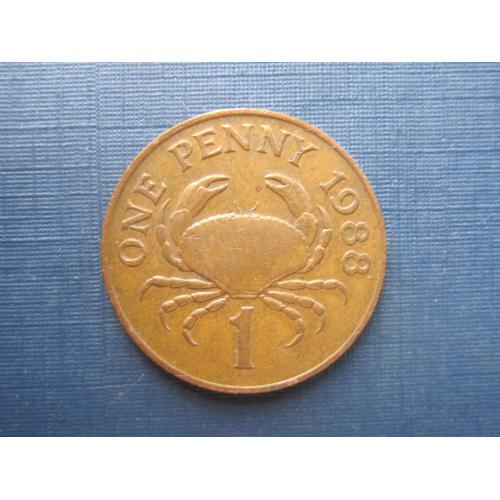 Монета 1 пенни Гернси Великобритания 1988 фауна краб