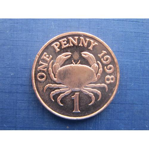 Монета 1 пенни Гернси Великобритания 1998 фауна краб