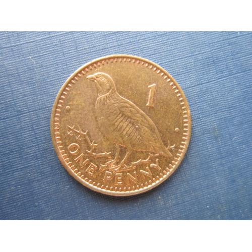 Монета 1 пенни Гибралтар Великобритания 1993 фауна птица