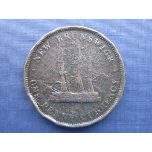 Монета 1 пенни Канада Нью Брансвик 1864 корабль парусник