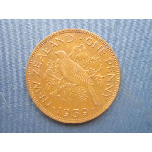Монета 1 пенни Новая Зеландия 1959 Елизавета II фауна птица