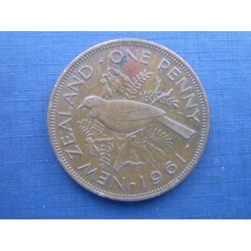 Монета 1 пенни Новая Зеландия 1961 Елизавета II фауна птица