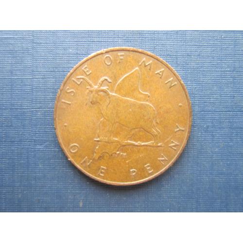 Монета 1 пенни Остров Мэн Великобритания 1978 фауна козёл коза карта