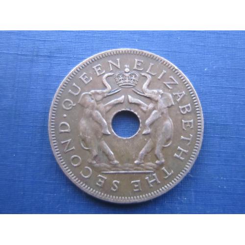 Монета 1 пенни Родезия и Ньясаленд 1957 фауна слоны