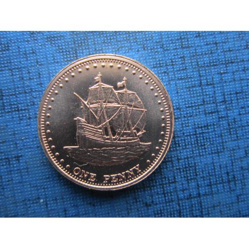 Монета 1 пенни Тристан-да-Кунья Остров Столтенхоф Британский 2008 корабль парусник