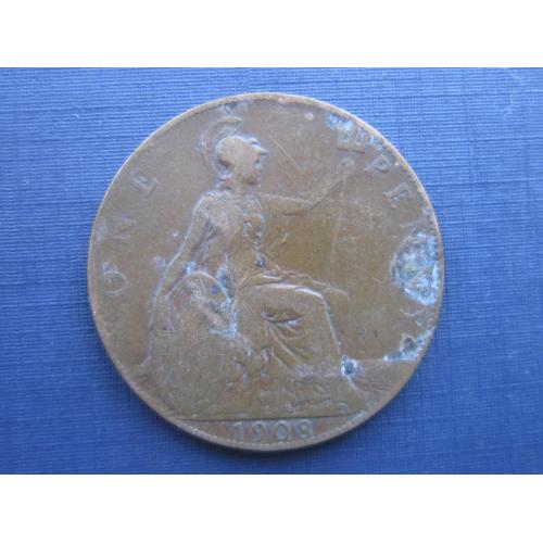 Монета 1 пенни Великобритания 1908