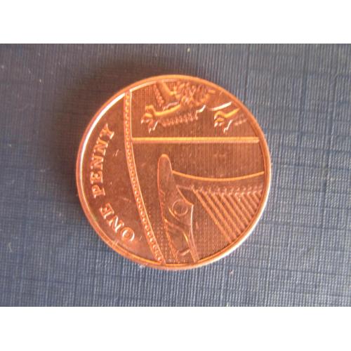 Монета 1 пенни Великобритания 2011 щит фауна лев
