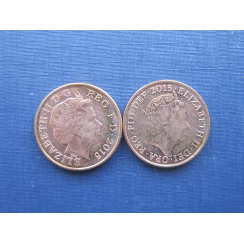 2 монеты 1 пенни Великобритания 2015 щит фауна лев разные портреты одним лотом
