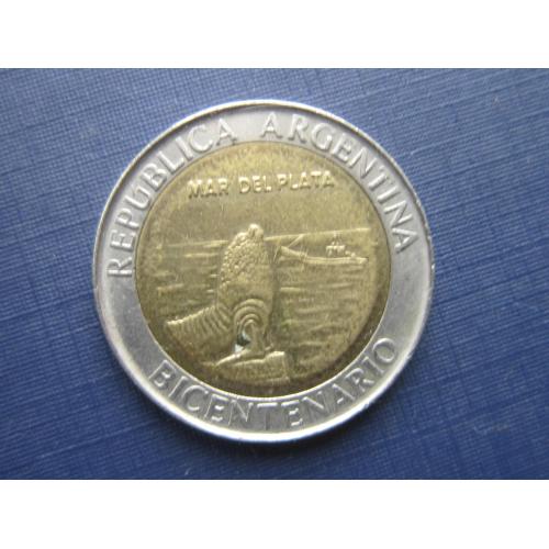 Монета 1 песо Аргентина 2010 Мар дел Плата фауна морской котик корабль
