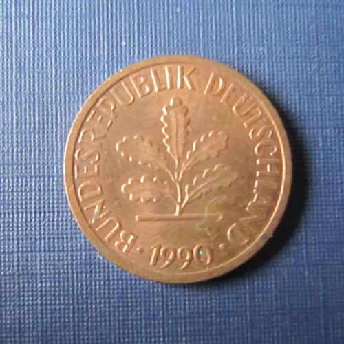 Монета 1 пфенниг ФРГ Германия  1990 J