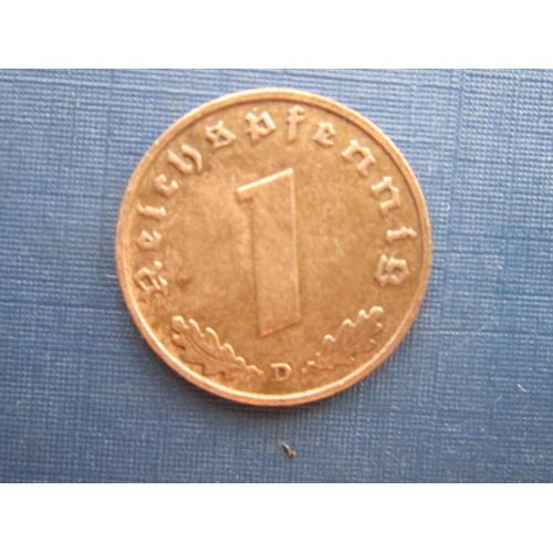 Монета 1 пфенниг Германия 1939 D Рейх свастика