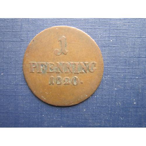 Монета 1 пфенниг Германия Бавария 1820