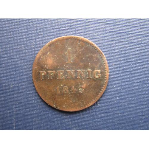 Монета 1 пфенниг Германия Бавария 1843 как есть